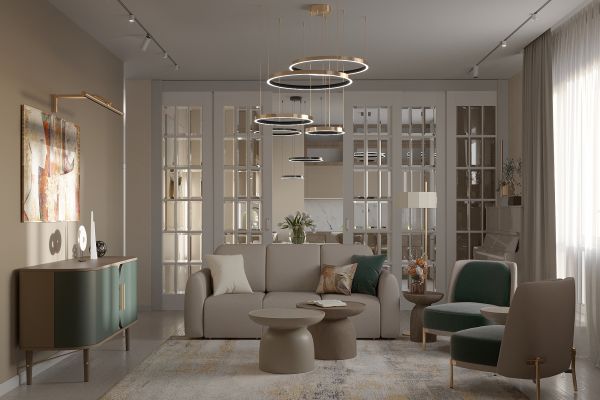 Дизайн гостиной и кухни-столовой