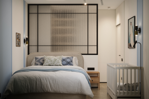 Визуализация спальни с гардеробом по готовому ТЗ от дизайнера в квартире 52 м2