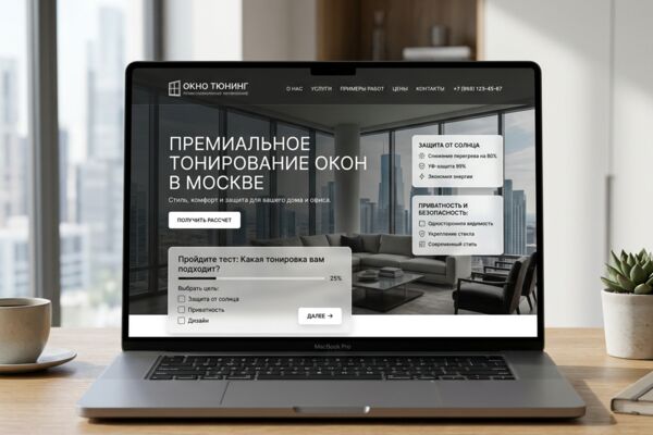 Разработка высококонверсионного лендинга для компании по тонированию окон и фасадов с интеграцией в WordPress.