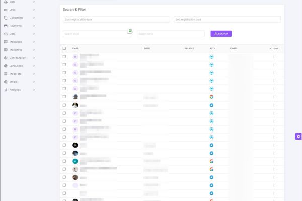 Админка для no-code системы создания ботов