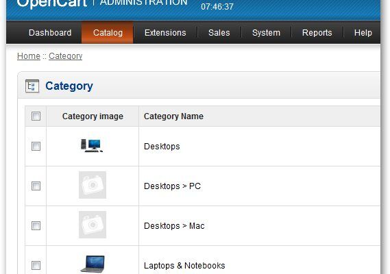Картинки категорий в админке OpenCart