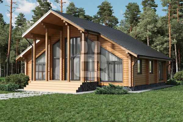 3D визуализация брусового дома (2 вида) + планировка