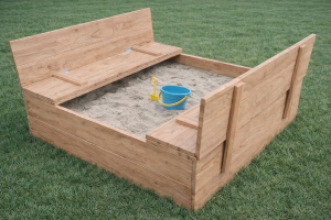 Визуализация детской песочницы с трансформируемыми сиденьями