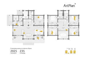 Планировка двухэтажного дома из клееного бруса