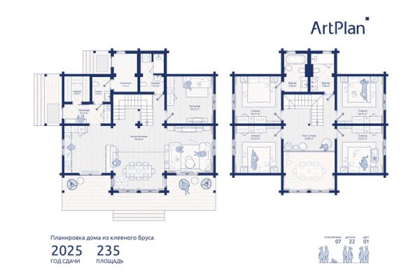 Планировка двухэтажного дома из клееного бруса