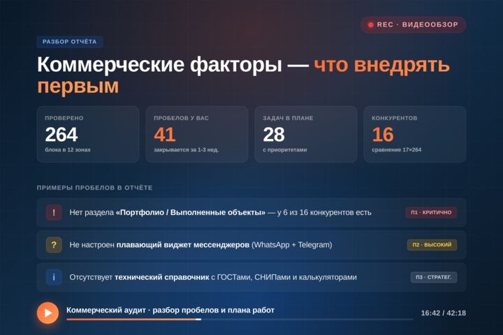 Комплексный SEO аудит коммерческих факторов Excel-отчёт, план работ + видео - 5720723