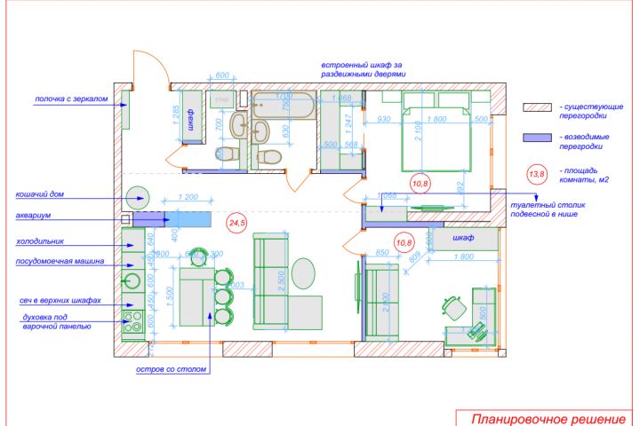 Планировка квартиры, расстановка мебели, планировочное решение - 5723258