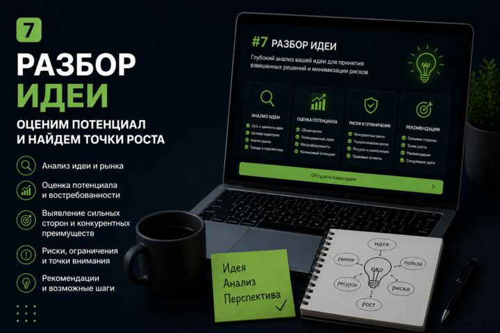 Разберу вашу идею или проект и предложу структуру решения