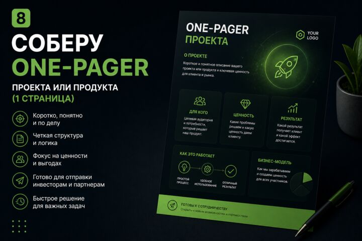 Соберу one-pager проекта или продукта (1 страница)
