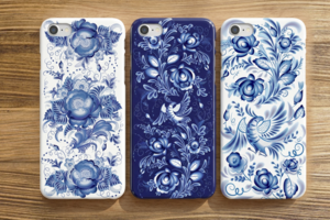 Имитация Гжели в цифре для различных принтов