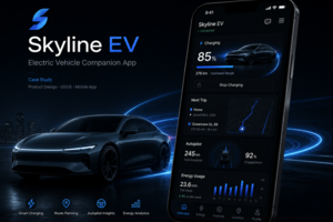 Skyline EV — дизайн интерфейса мобильного приложения для электромобиля