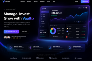 Vaultix — криптокошелек, дашборд портфеля и fintech-лендинг