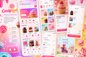 CandyRush — дизайн яркого мобильного приложения для доставки десертов