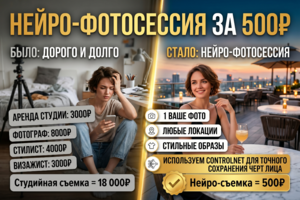 Нейро-фотосессия - из 1 домашнего фото в студийный контент