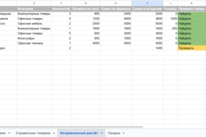 Исправление формул и расчётов в Excel / Google Sheets