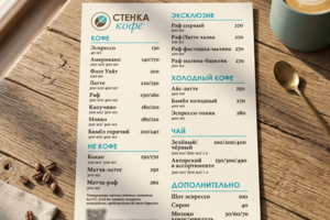 Разработка дизайн макета меню для кофейни
