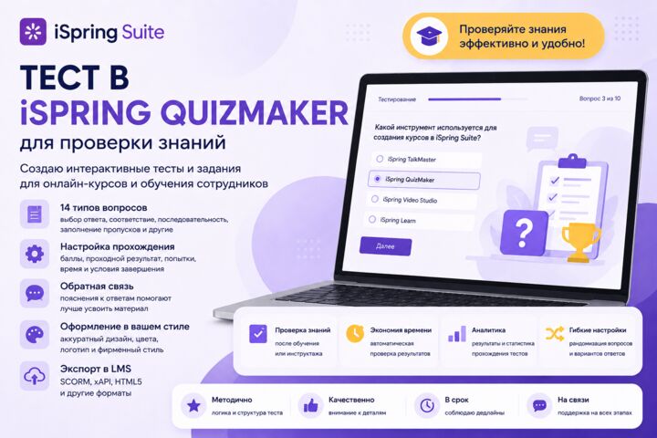 Разработаю тест для онлайн-курса в iSpring QuizMaker