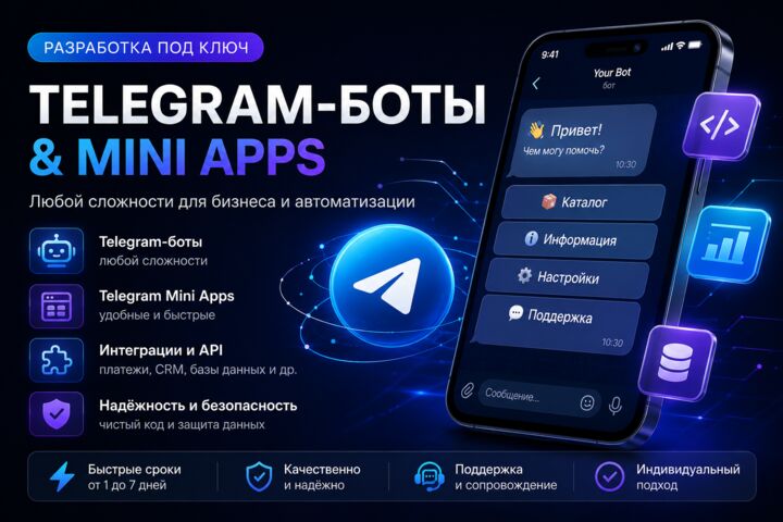 Разработка Telegram-ботов и Mini Apps под ключ | Python + AI + API