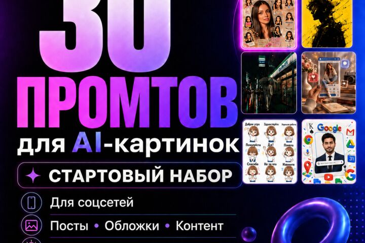 30 промтов для AI-картинок — готовый набор для соцсетей