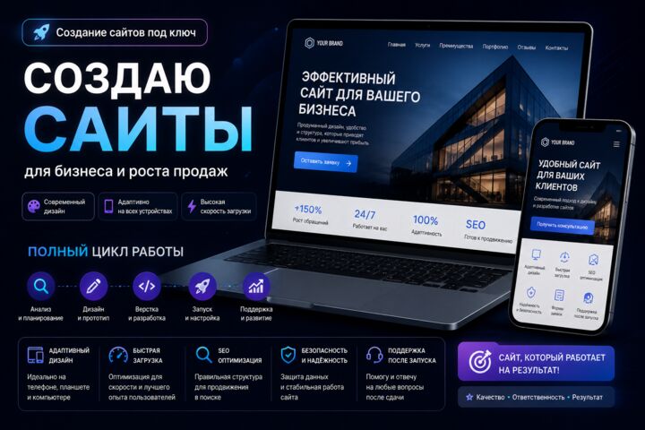 Современный сайт под ключ: лендинг, сайт-визитку или сайт для бизнеса
