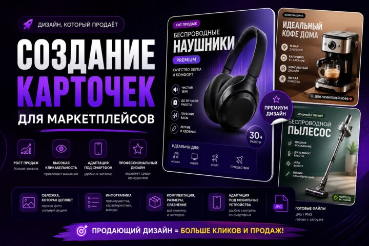 Создам продающие карточки товара для интернет-магазинов и маркетплейсов