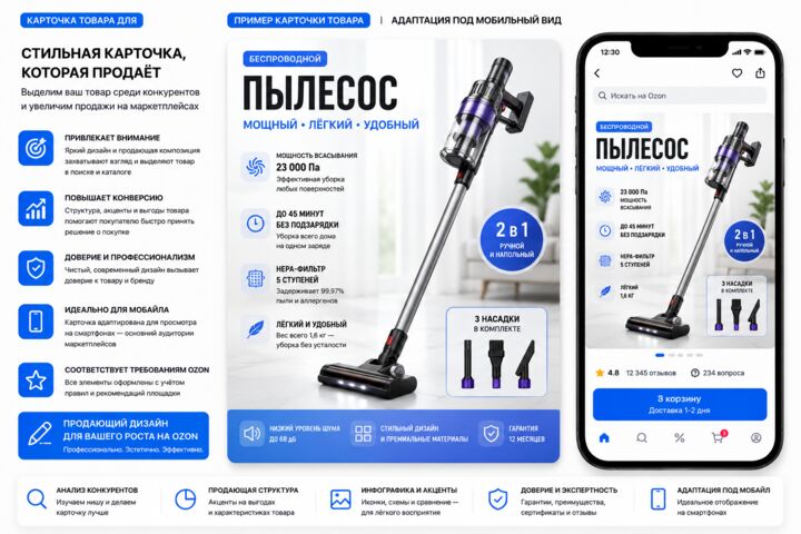 Создам продающие карточки товара для интернет-магазинов и маркетплейсов