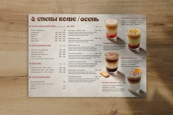 Дизайн и вёрстка меню для кофейни