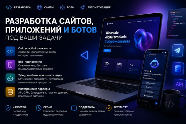 Разработка сайтов, приложений и Telegram-ботов под ключ