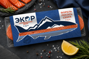 Разработать дизайн обечайки для упаковки слабосолёной красной рыбы бренда ЭКОР.