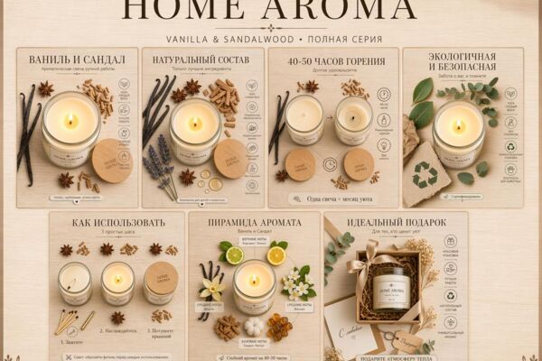 HOME AROMA Vanilla & Sandalwood — Flat lay эстетика