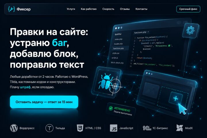 Правки на сайте: устраню баг, добавлю блок, поправлю текст