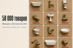 Импорт каталога 58 000 товаров в CS-Cart из CSV: характеристики, фильтры, фото — скриптом