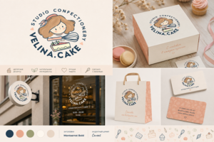 Разработка логотипа и фирменного стиля для кондитерской студии VELINA.CAKE
