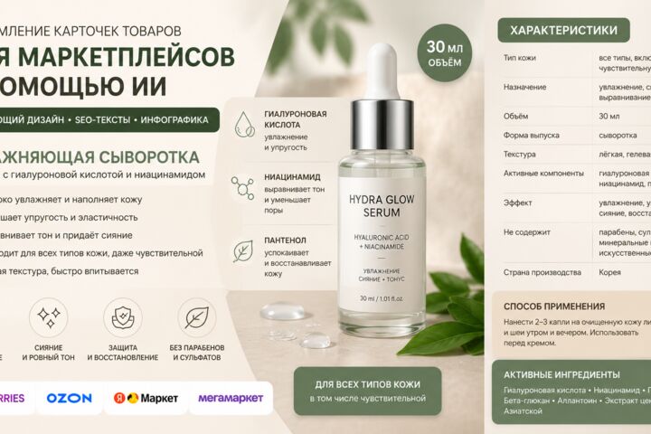 Карточка товара для Wildberries, Ozon и Яндекс Маркета с ИИ