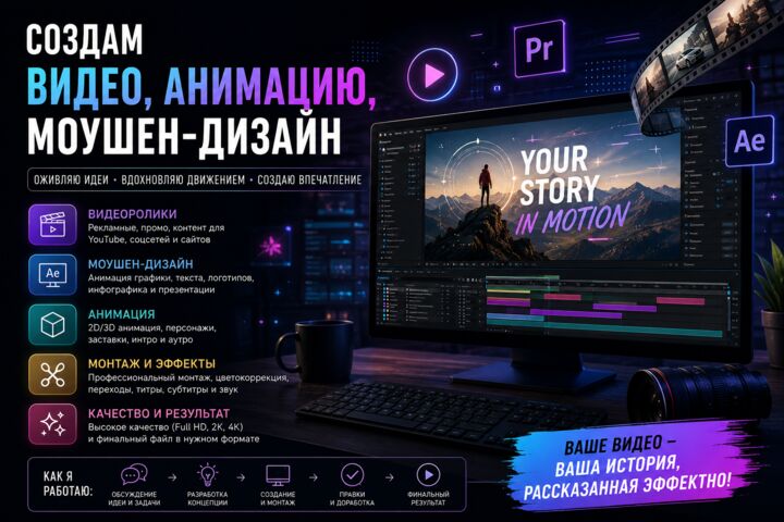 Создам видео, анимацию и моушен-дизайн для вашего проекта