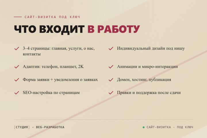 Сайт-визитка для бизнеса под ключ — 3–4 страницы