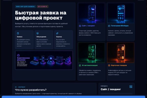 Telegram Mini App для приёма заявок на digital-услуги