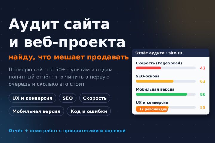 Аудит сайта: UX, SEO, скорость — отчёт с планом исправлений