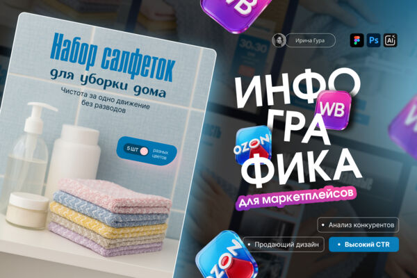 Дизайн карточки товара | Инфографика (Салфетки для уборки)