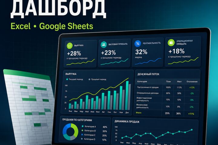 Создам управленческий дашборд в Excel или Google Sheets