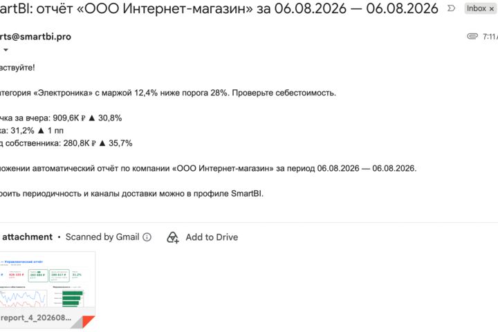 Настрою отчёт по прибыли и марже: дашборд + PDF в Telegram