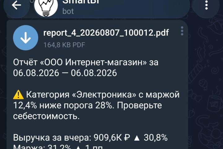 Настрою отчёт по прибыли и марже: дашборд + PDF в Telegram