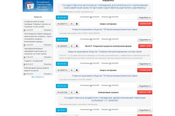 Поддержка и доработка тендерного портала
