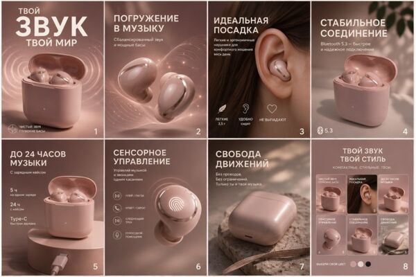 ИИ / AI карточки товара Wildberries / Ozon — беспроводные наушники