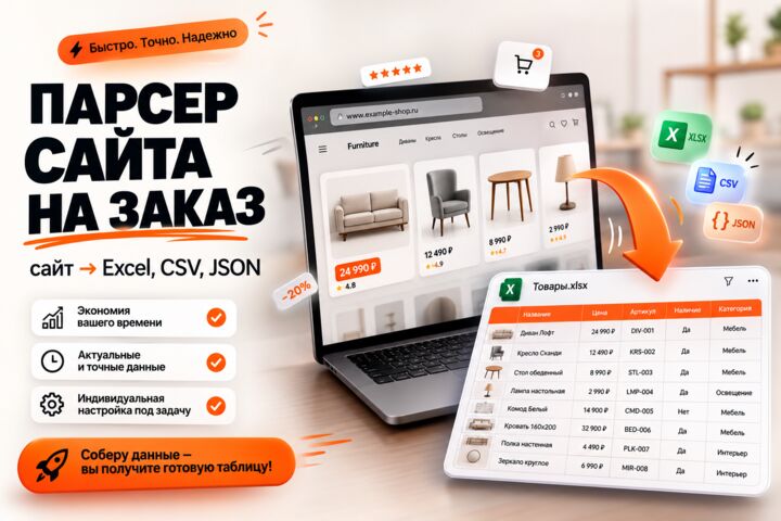 Парсер сайта на заказ: сбор данных и выгрузка в Excel