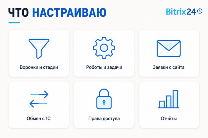 Настройка и интеграция Битрикс24: CRM, 1С, сайт, Telegram