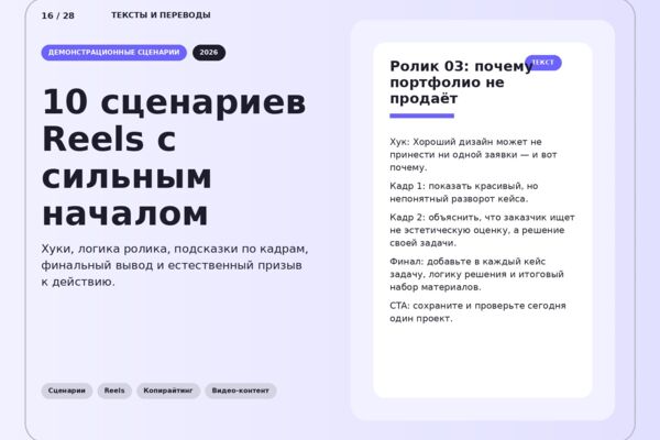 Серия сценариев Reels для экспертного блога