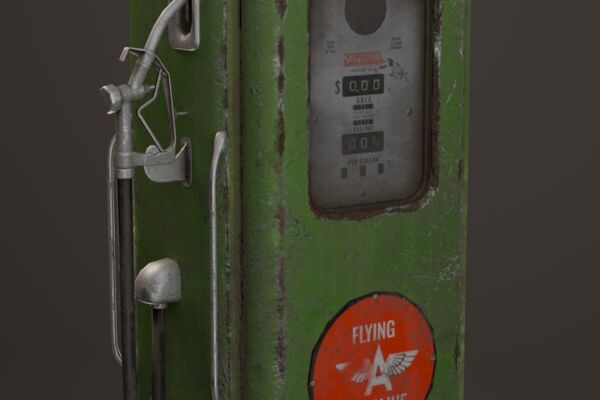 Заброшенная винтажная бензоколонка Game-Ready 3D ассет