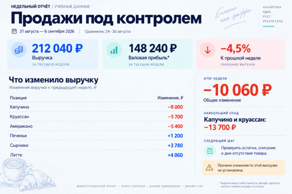 Продажи под контролем — недельный отчёт для бизнеса