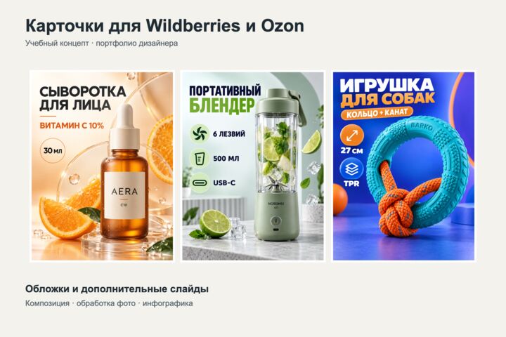 Создам 5 слайдов карточки товара для Wildberries и Ozon